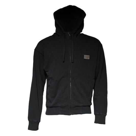 Dolce & Gabbana Black Logo Plaque Hooded Full Zip Sweater