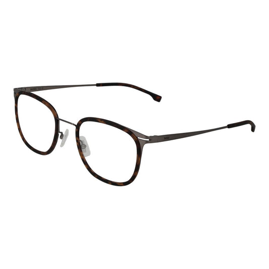 Hugo Boss Brown Men Glasses Frame in rectangle style with stainless steel full-rim and plastic demo lenses, ideal for men.