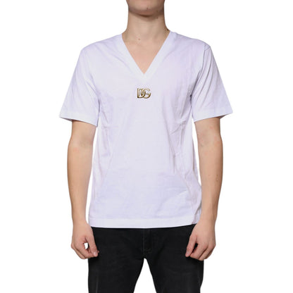 Dolce & Gabbana White Logo Cotton Vneck Short Sleeve T-shirt