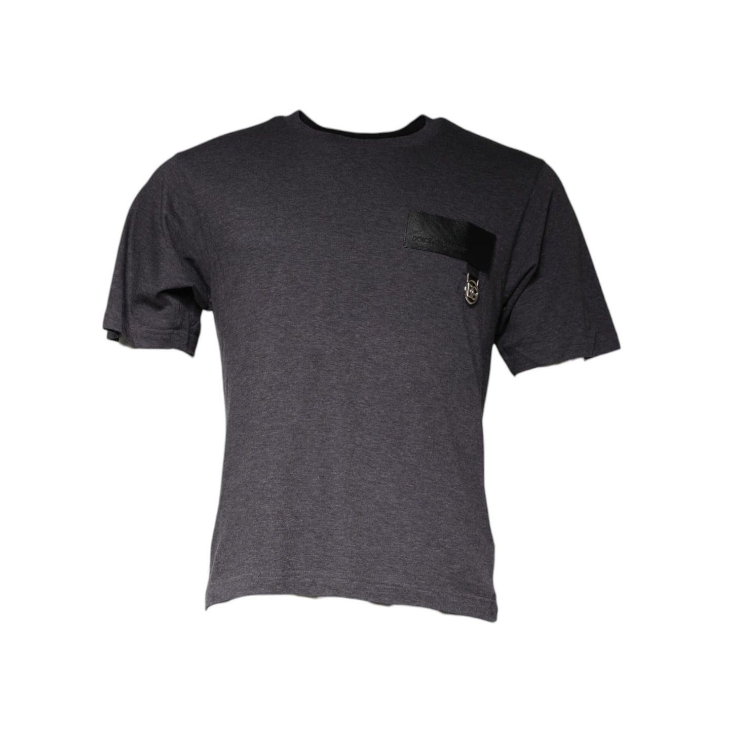 Dolce & Gabbana Gray Logo Patch Cotton Crew Neck T-shirt