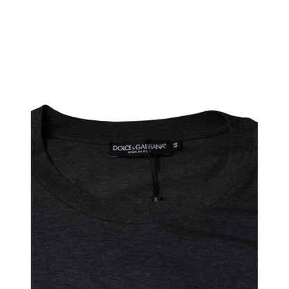 Dolce & Gabbana Gray Logo Patch Cotton Crew Neck T-shirt
