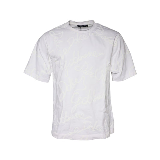Dolce & Gabbana White Logo Print Cotton Crew Neck T-shirt