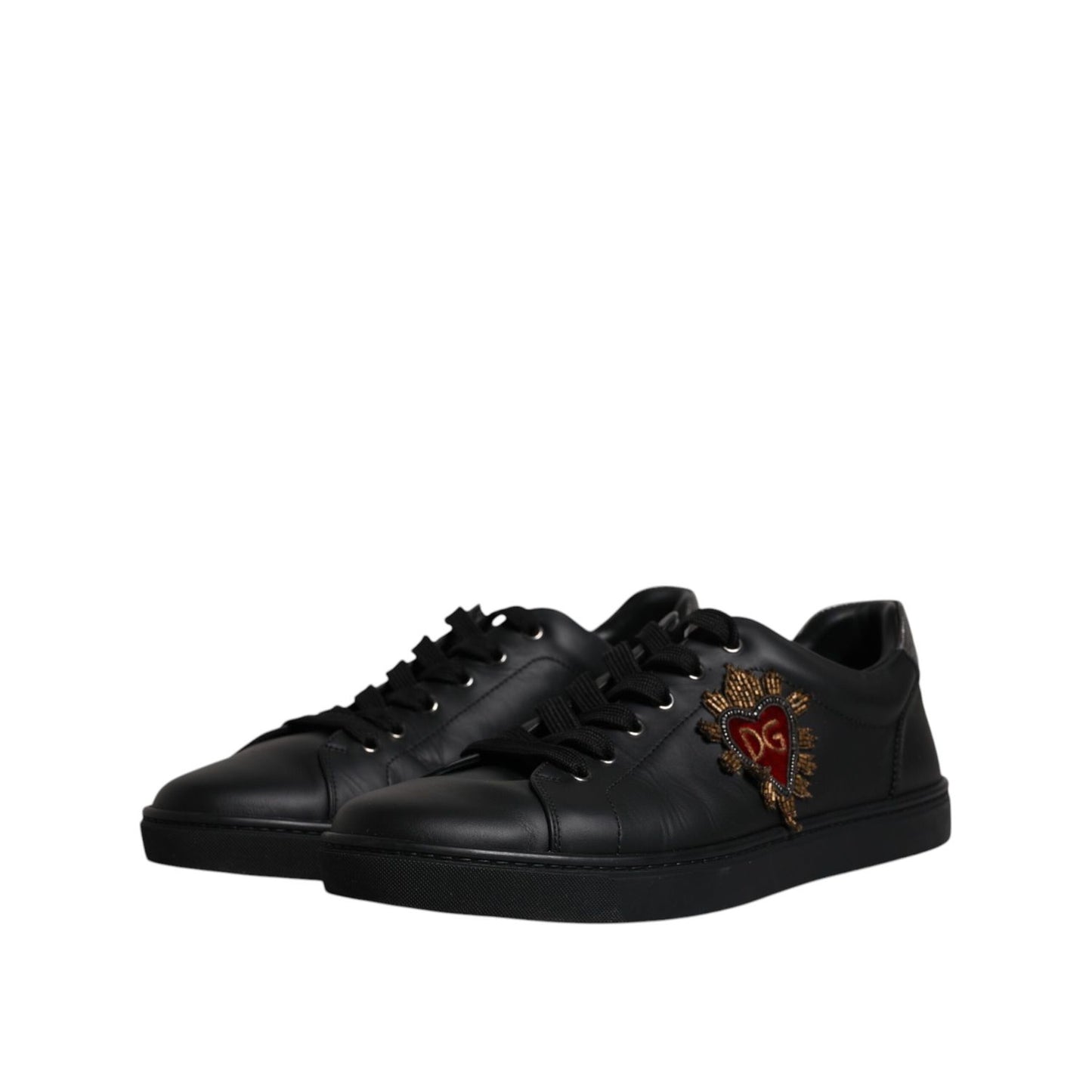 Dolce & Gabbana Black Leather London Heart Men Sneakers Shoes