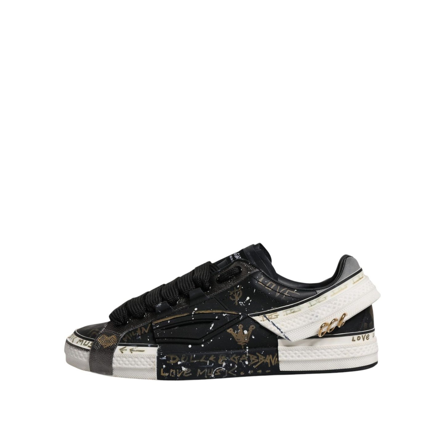 Dolce & Gabbana Black White Portofino Low Top Sneakers Shoes