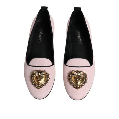 Dolce & Gabbana Light Pink Velvet Slip On Loafers Flats Shoes