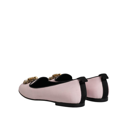 Dolce & Gabbana Light Pink Velvet Slip On Loafers Flats Shoes