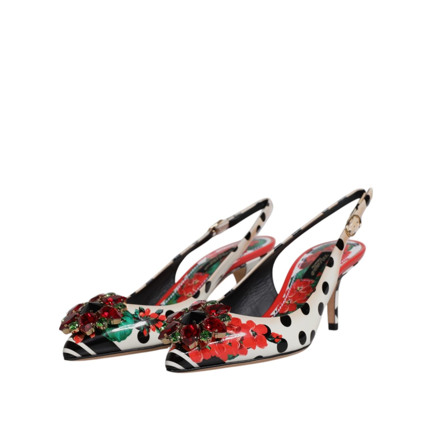 Dolce & Gabbana Multicolor Leather Crystal Heels Slingback Shoes