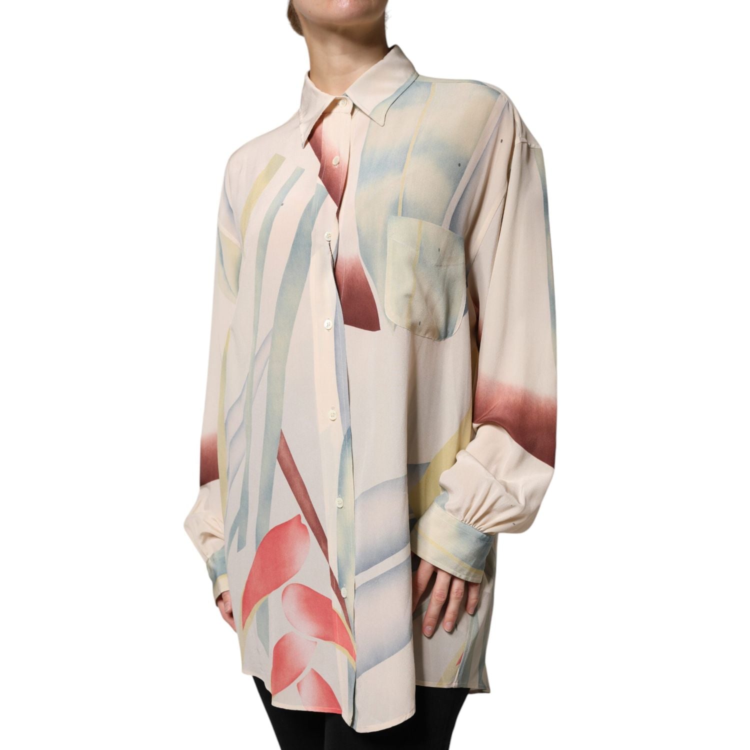 Etro Beige Printed Collared Buttoned Long Sleeves Blouse Top