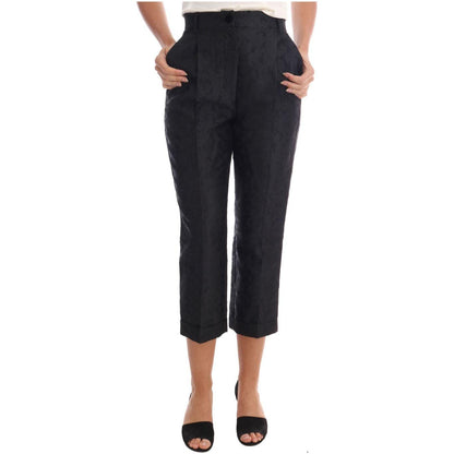 Dolce & Gabbana Black Floral Brocade Capri Pants