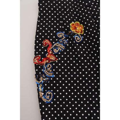 Dolce & Gabbana Black Polka Dot Sicily Crystal Pants