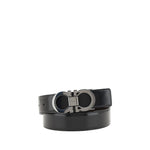 Ferragamo Reversible Belt with Gancini logo buckle; black leather, 3 cm thick, versatile accessory for different looks, AW25 collection.
