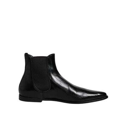 Dolce & Gabbana Black Leather Chelsea Men Ankle Boots Shoes