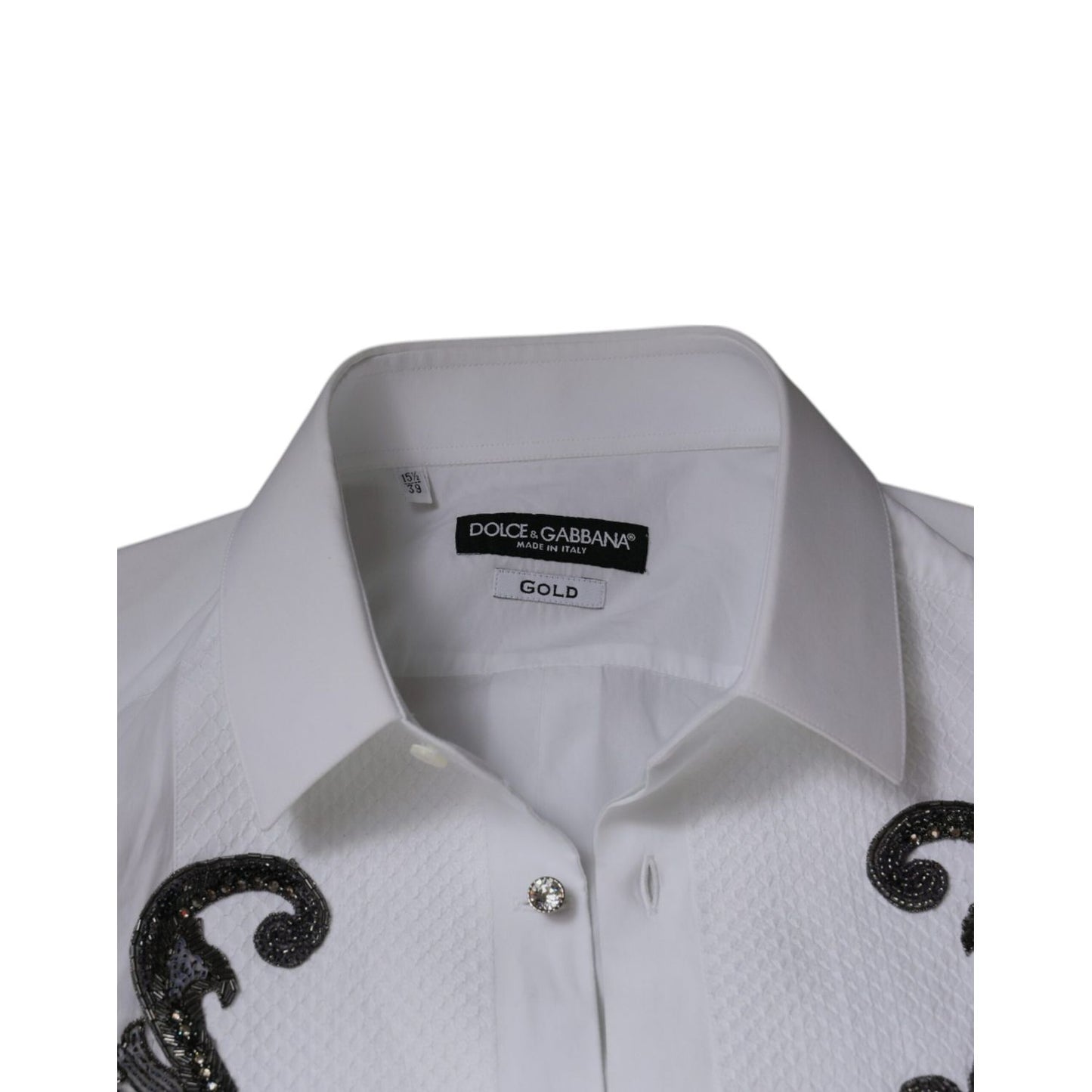 Dolce & Gabbana White Slim Fit Baroque GOLD Men Dress Shirt