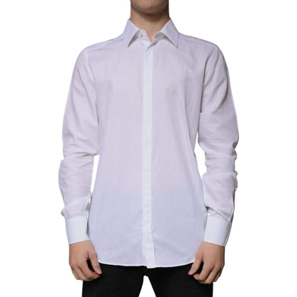 Dolce & Gabbana White Cotton Slim Fit Formal GOLD Dress Shirt