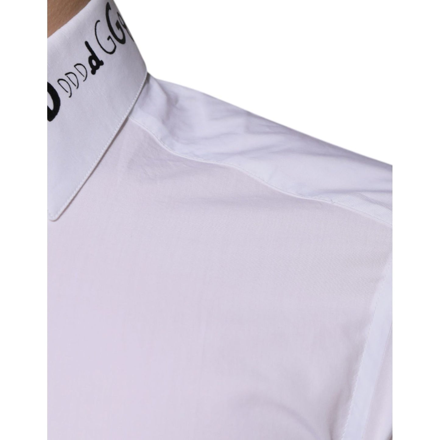 Dolce & Gabbana White Cotton Logo Formal Men GOLD Dress Shirt