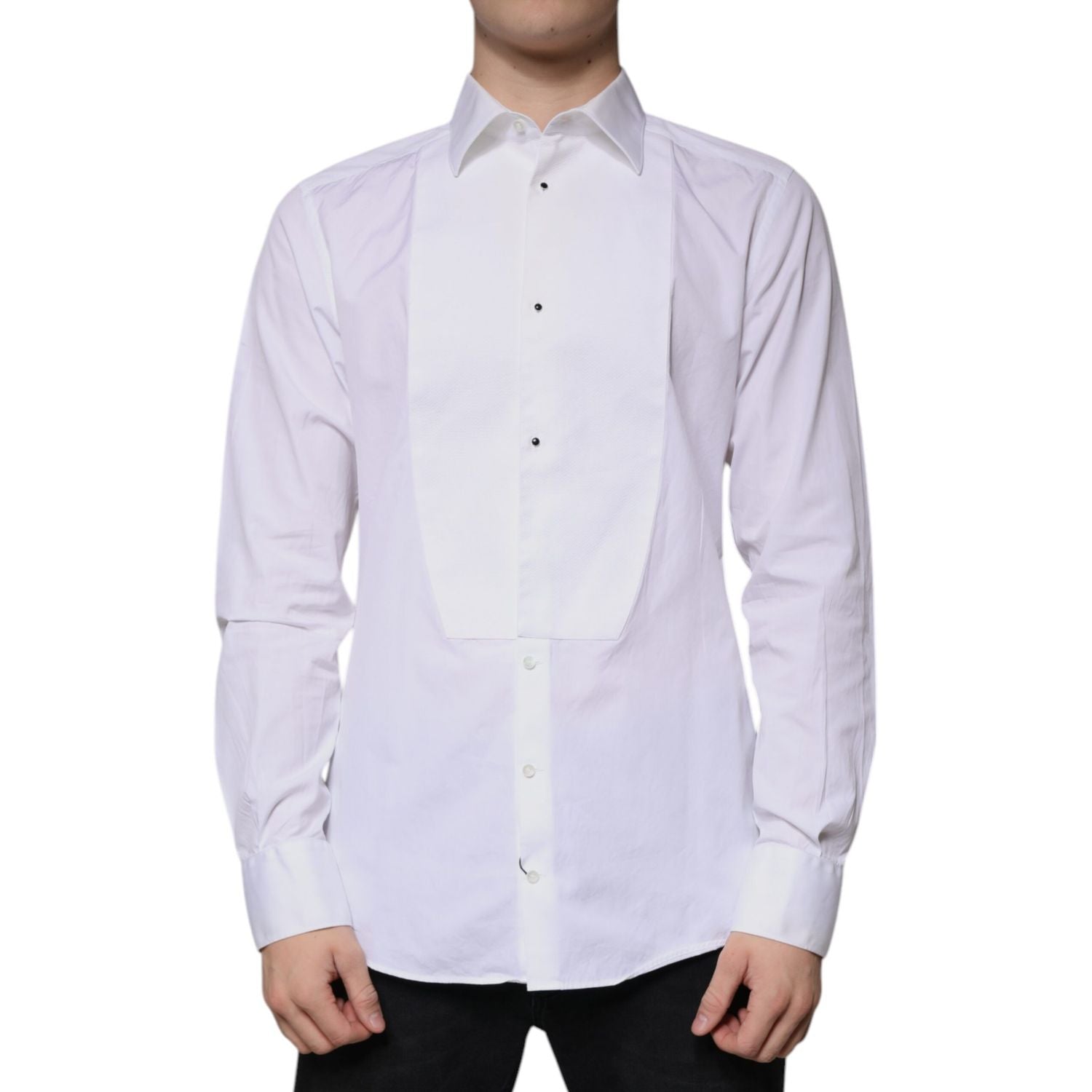 Dolce & Gabbana White Bib Cotton Poplin GOLD Men Formal Shirt