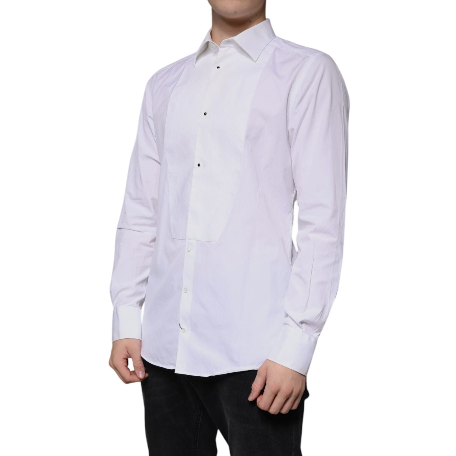 Dolce & Gabbana White Bib Cotton Poplin GOLD Men Formal Shirt