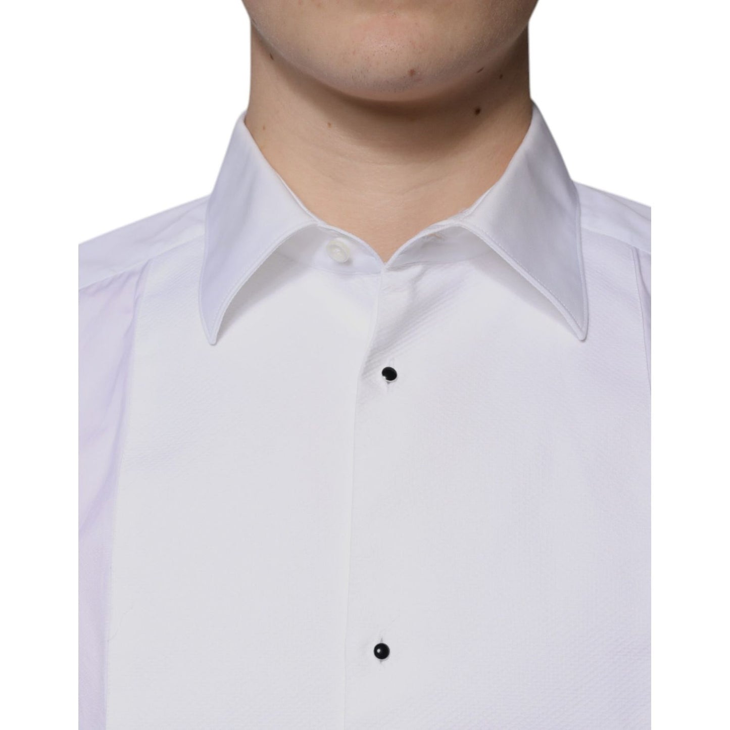 Dolce & Gabbana White Bib Cotton Poplin GOLD Men Formal Shirt