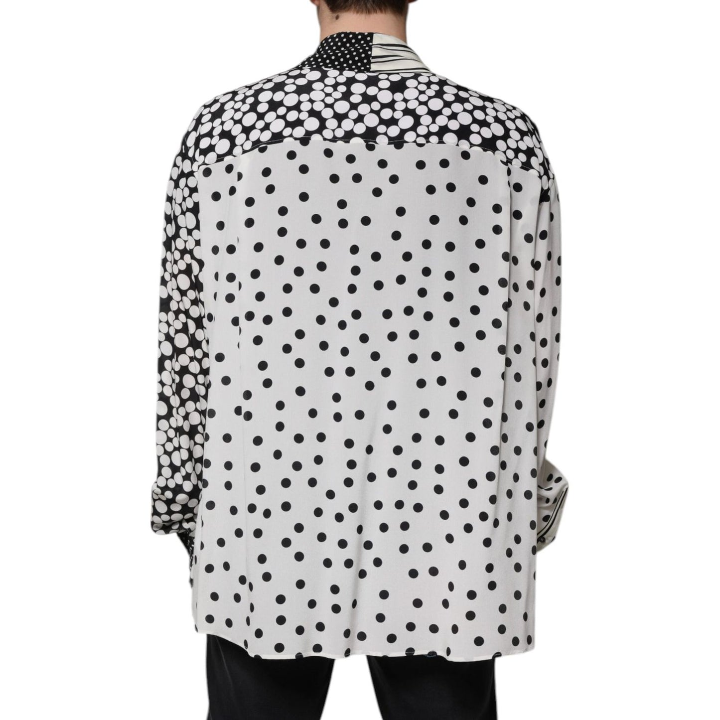 Dolce & Gabbana Black White Polka Dots Silk Men Casual Shirt