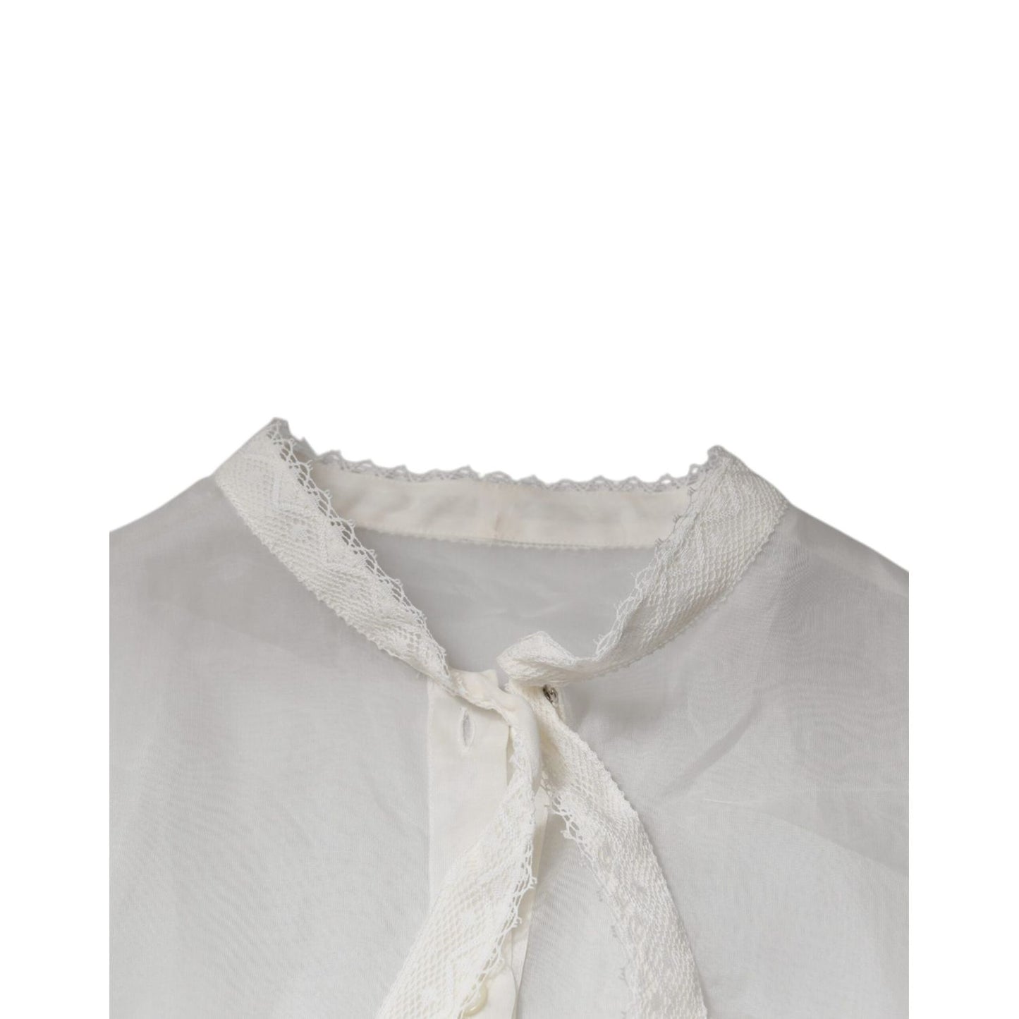 Dolce & Gabbana White Ascot Collar Long Sleeves Blouse Top