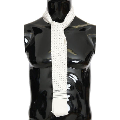 Dolce & Gabbana White Polka Dotted Silk Skinny Scarf Silk Scarf