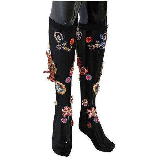 Dolce & Gabbana Black Stretch Carretto Crystal Socks