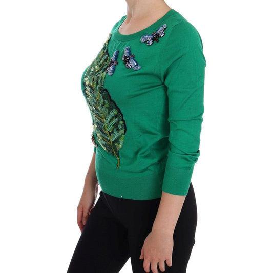 Dolce & Gabbana Green Silk Crystal Banana Sweater