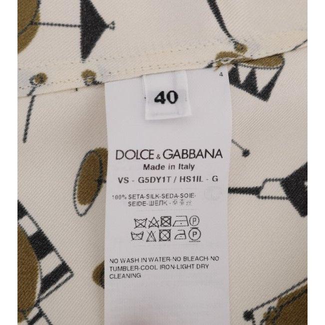 Dolce & Gabbana White Silk JAZZ Motive Print Shirt