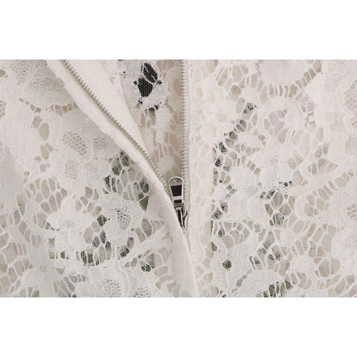 Dolce & Gabbana White Crystal Embellished Lace Blouse