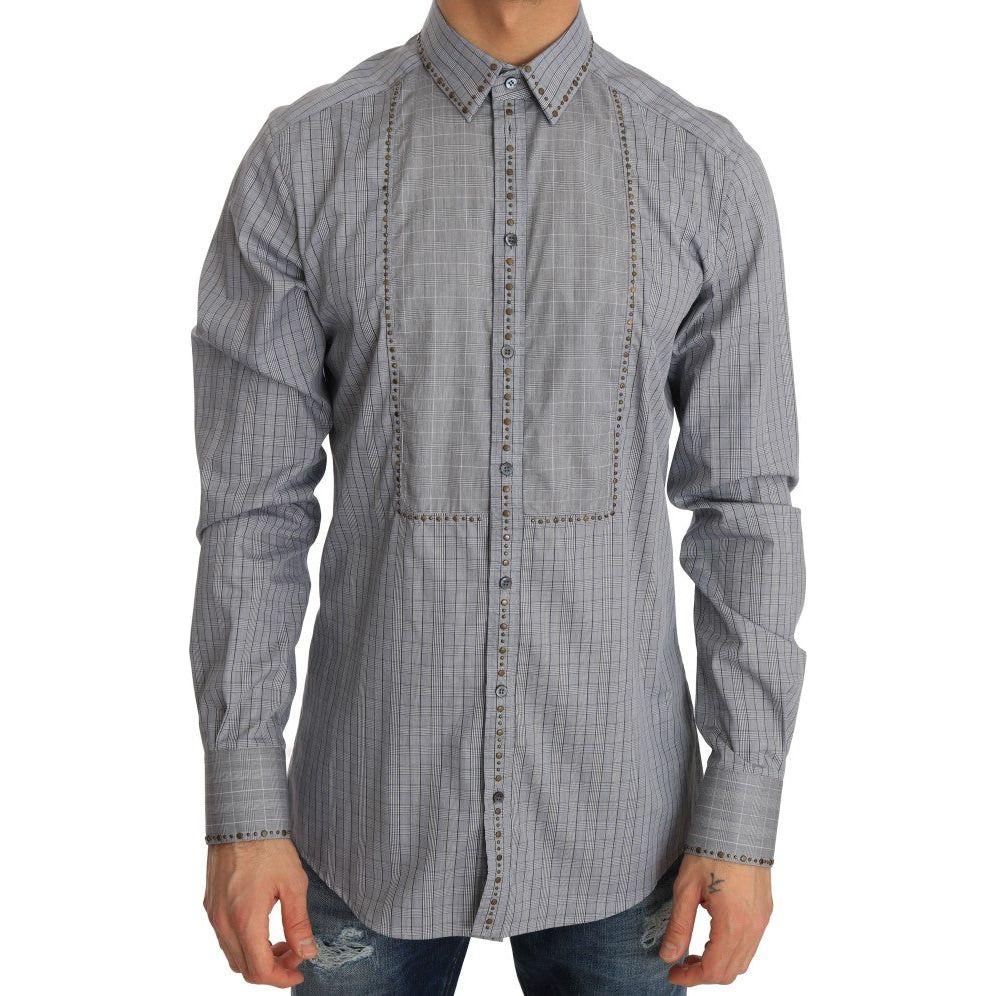 Dolce & Gabbana Gray Check GOLD Cotton Slim Fit Shirt