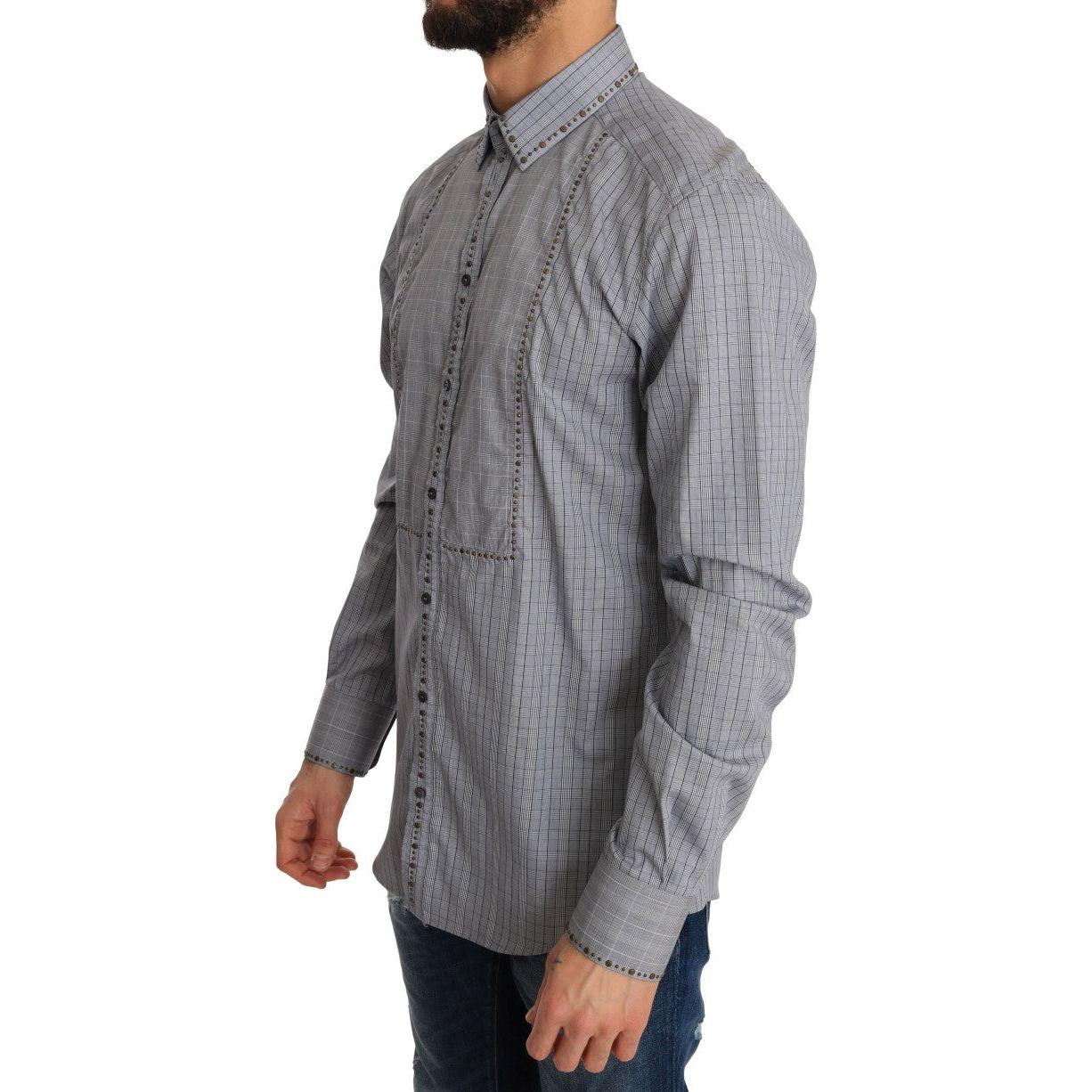 Dolce & Gabbana Gray Check GOLD Cotton Slim Fit Shirt