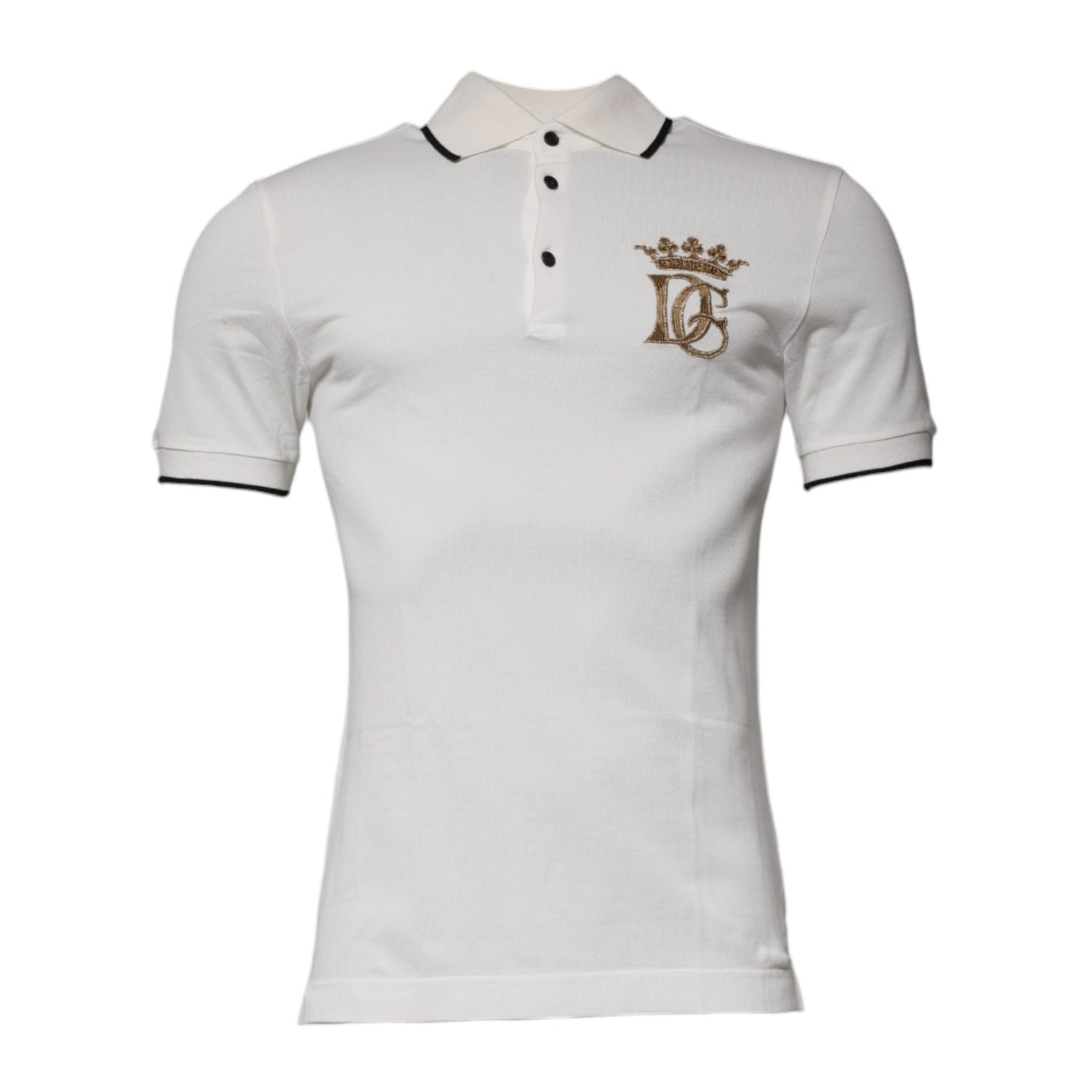 Dolce & Gabbana Off White Crown Cotton Collared Polo T-shirt