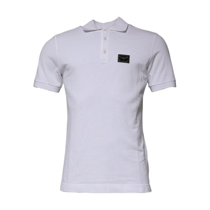 Dolce & Gabbana White Cotton Logo Plaque Collared Polo T-shirt
