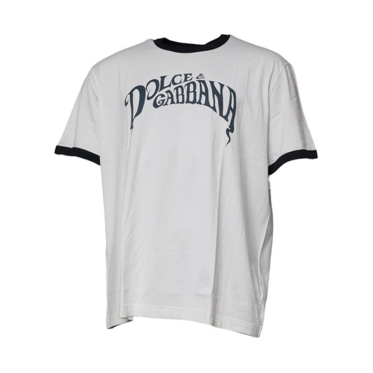 Dolce & Gabbana White Graphic Print Cotton Crew Neck T-shirt