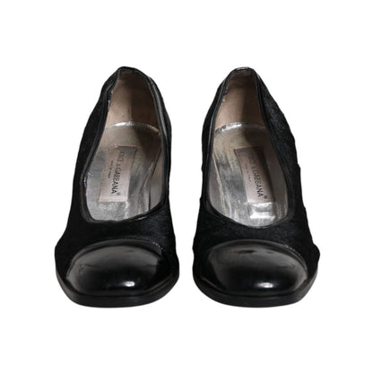 Dolce & Gabbana Black Leather Block Heels Pumps Shoes
