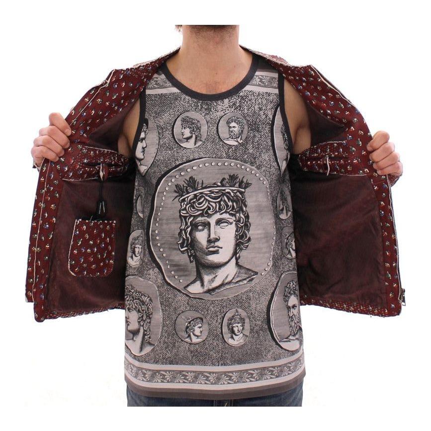 Dolce & Gabbana Bordeaux Leather Boxer Print Jacket Coat1728,67345645728,Bordeaux,Clothing,Dolce & Gabbana,IT48 | M,Jackets & Coats - Clothing,Jackets - Men - Clothing,Leather Jackets - Jackets & Coats - Clothing,Material: 100% Leather Lambskin,Men,Men -