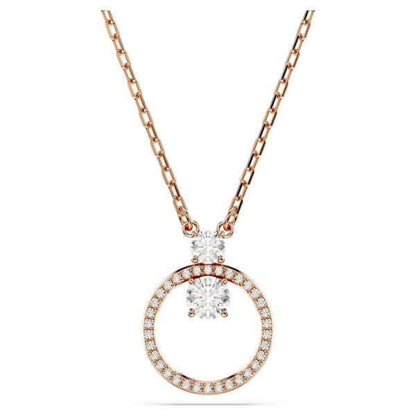 Elegant diamond circle pendant necklace with rose gold chain, featuring a sparkling design, perfect for adding luxury to any outfit.