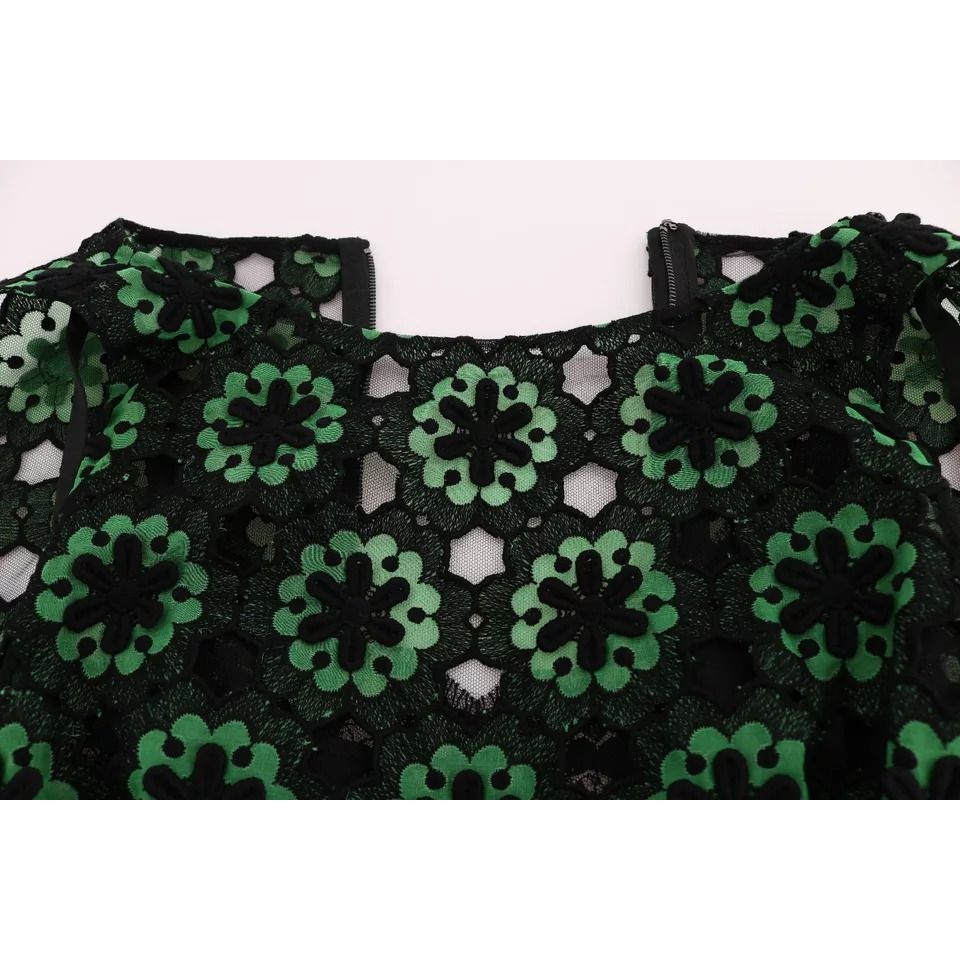 Dolce & Gabbana Green Floral Ricamo A-Line Shift Dress