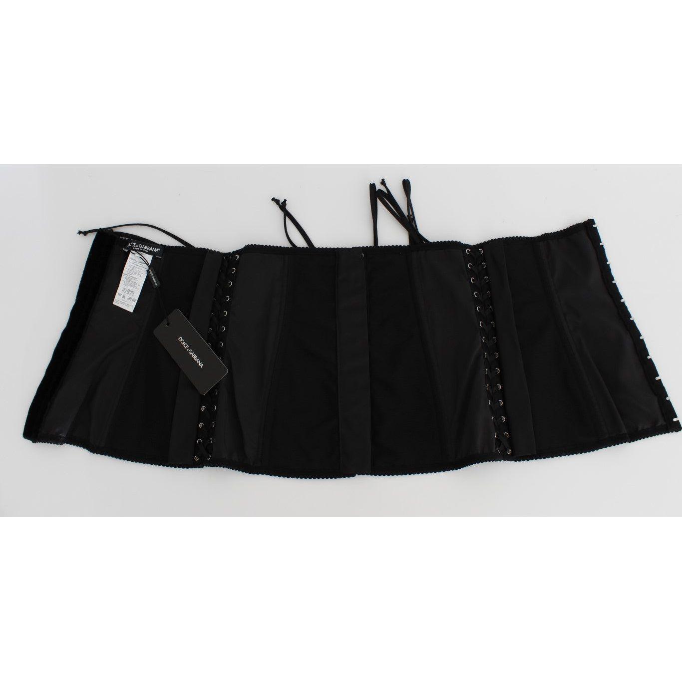 Dolce & Gabbana Black Stretch Corset Waist Strap Belt
