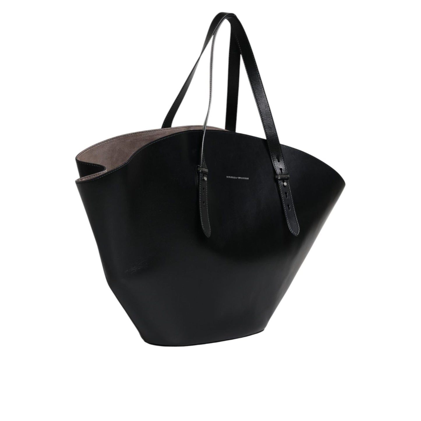 Brunello Cucinelli Black Leather Logo Shoulder Strap Shopping Tote Bag Brunello Cucinelli