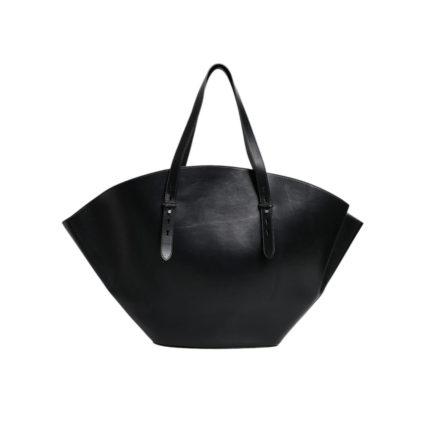 Brunello Cucinelli Black Leather Logo Shoulder Strap Shopping Tote Bag Brunello Cucinelli