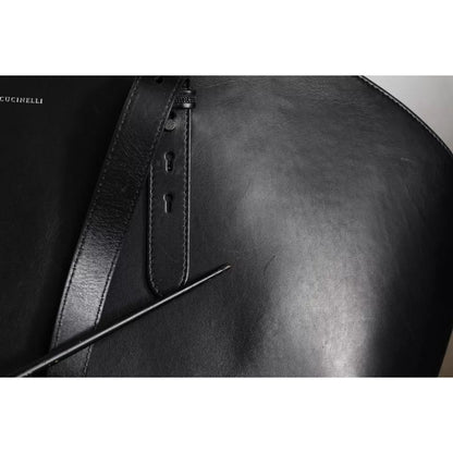 Brunello Cucinelli Black Leather Logo Shoulder Strap Shopping Tote Bag Brunello Cucinelli