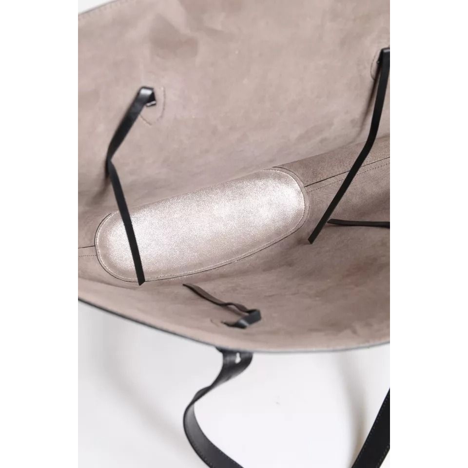 Brunello Cucinelli Black Leather Logo Shoulder Strap Shopping Tote Bag Brunello Cucinelli