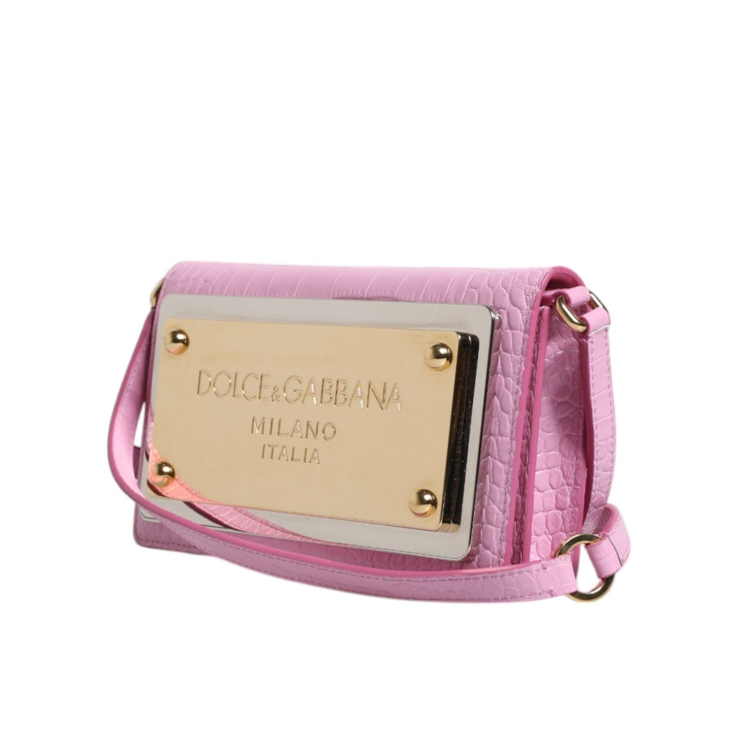 Dolce & Gabbana Pink Exotic Leather Logo Plaque Crossbody Bag