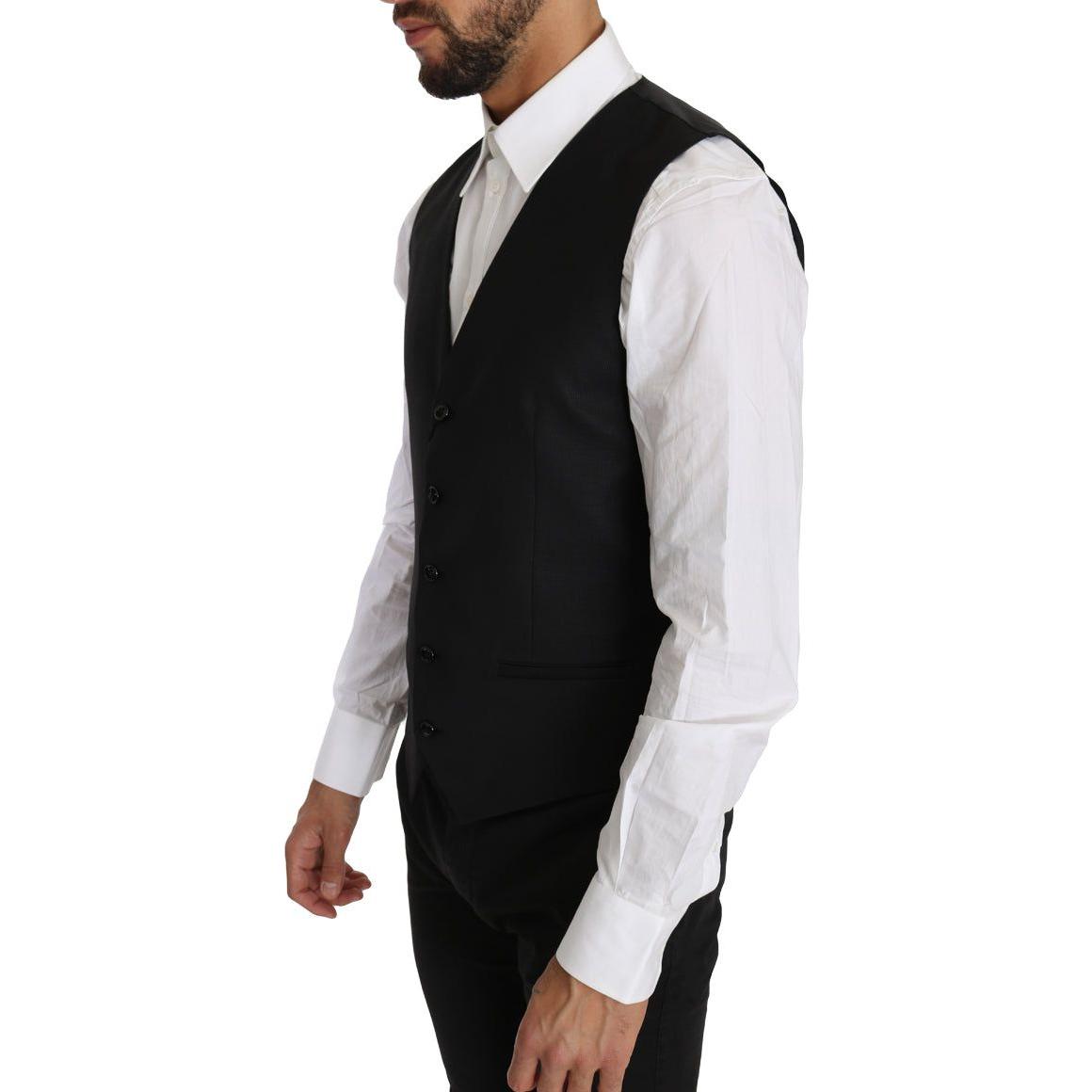 Dolce & Gabbana Black Solid Wool Silk Waistcoat Vest