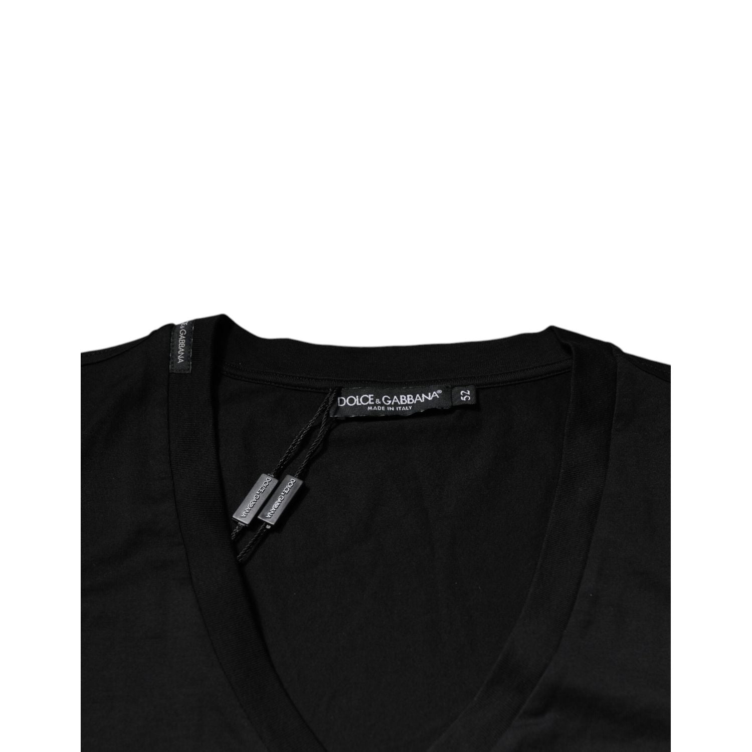 Dolce & Gabbana Black Cotton Logo Vneck Short Sleeve T-shirt