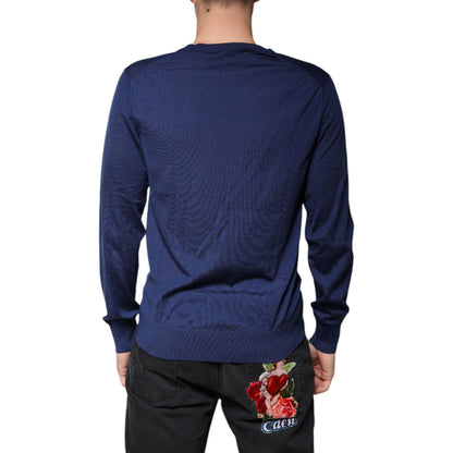 Dolce & Gabbana Navy Blue Cashmere V-neck Pullover Sweater