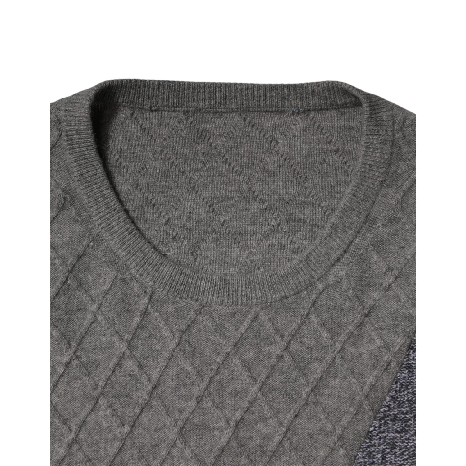 Ballantyne Gray Cashmere Argyle Intarsia Knit Crew Neck Sweater