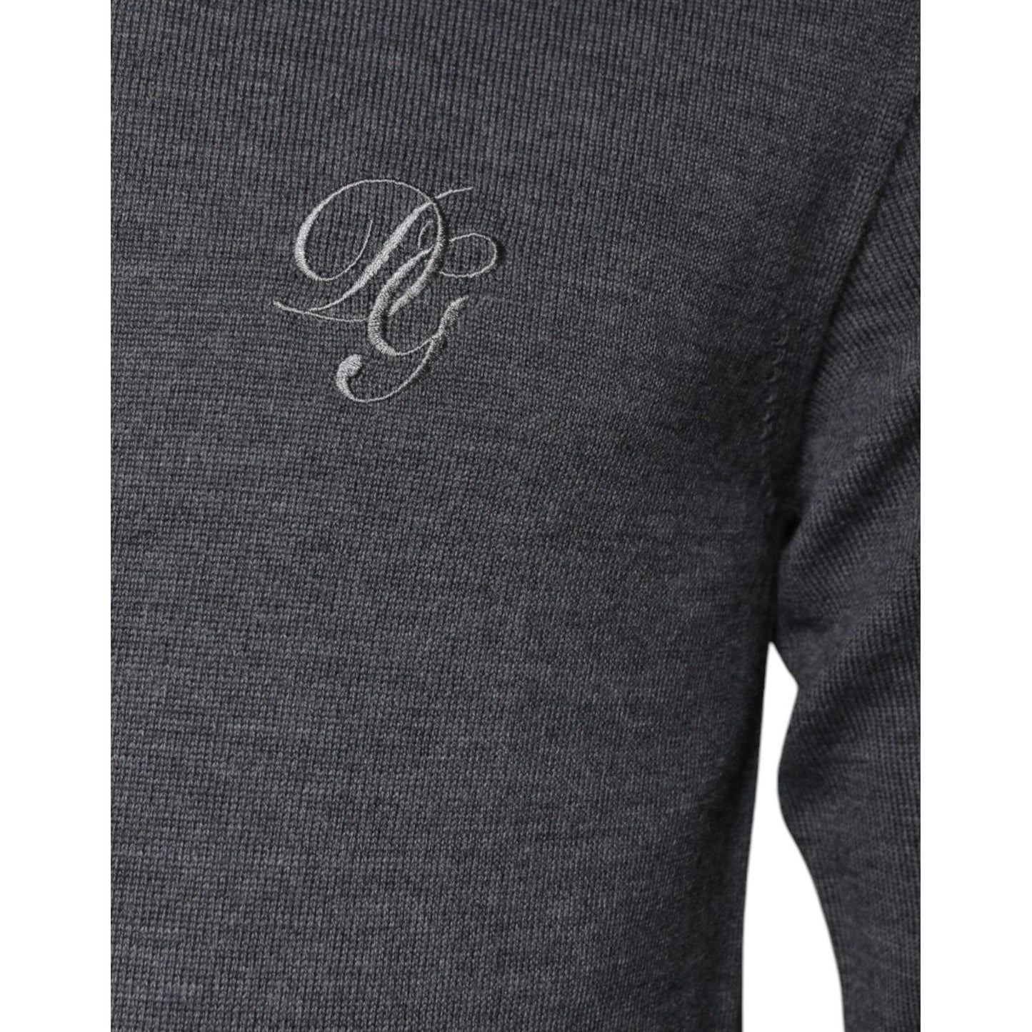 Dolce & Gabbana Gray Wool Logo Turtleneck Pullover Sweater