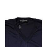 Dolce & Gabbana Navy Blue Silk V-neck Pullover Sweater